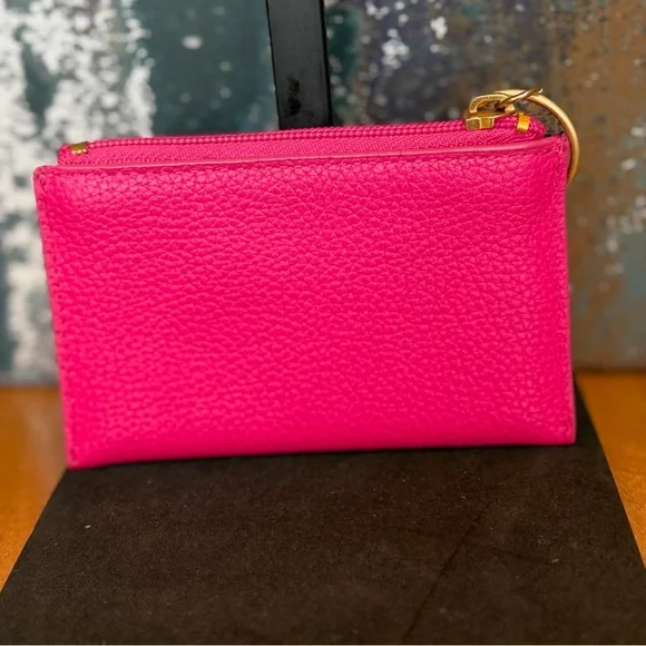 J.Crew Barbiecore Hot Pink Studded Leather Card Case & Key Ring (EUC) - Picture 5 of 9